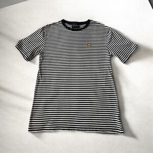 Empyre Mens Striped Short Sleeve T-Shirt Black White Sad Face Patch Size M